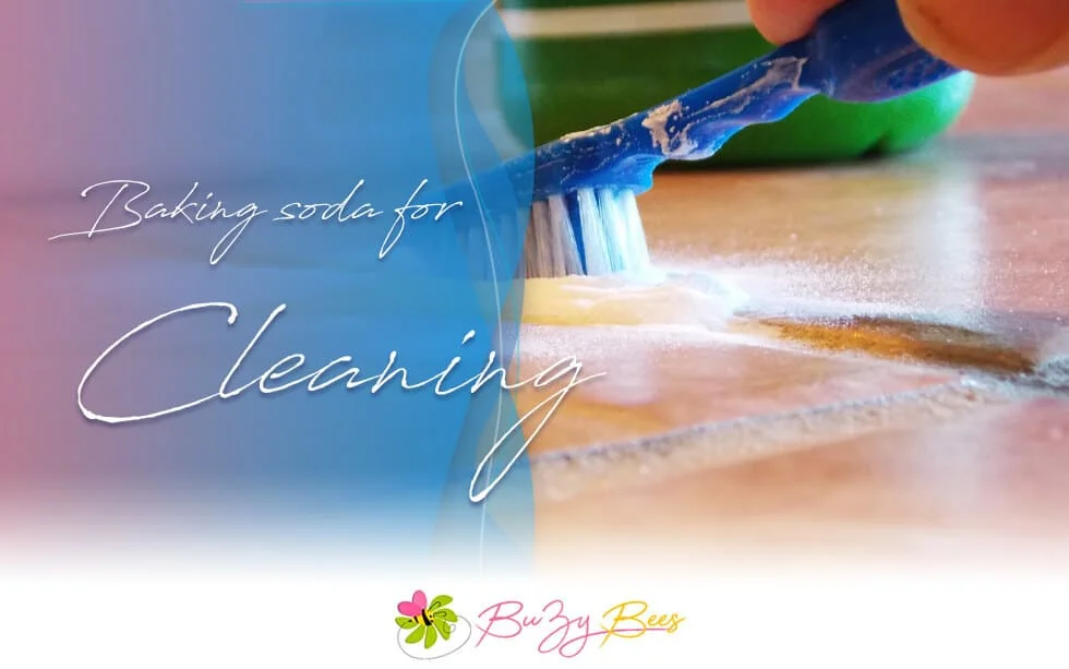 Baking soda being used to clean kitchen surfaces